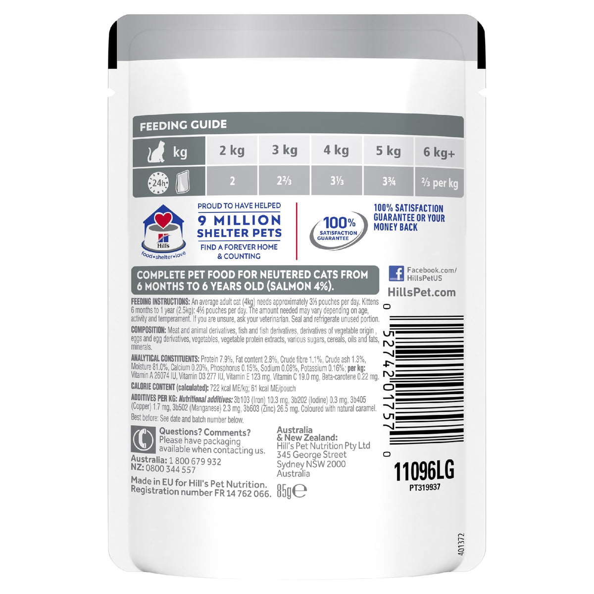 Science Diet Cat Adult Neutered Salmon 85g Pouch