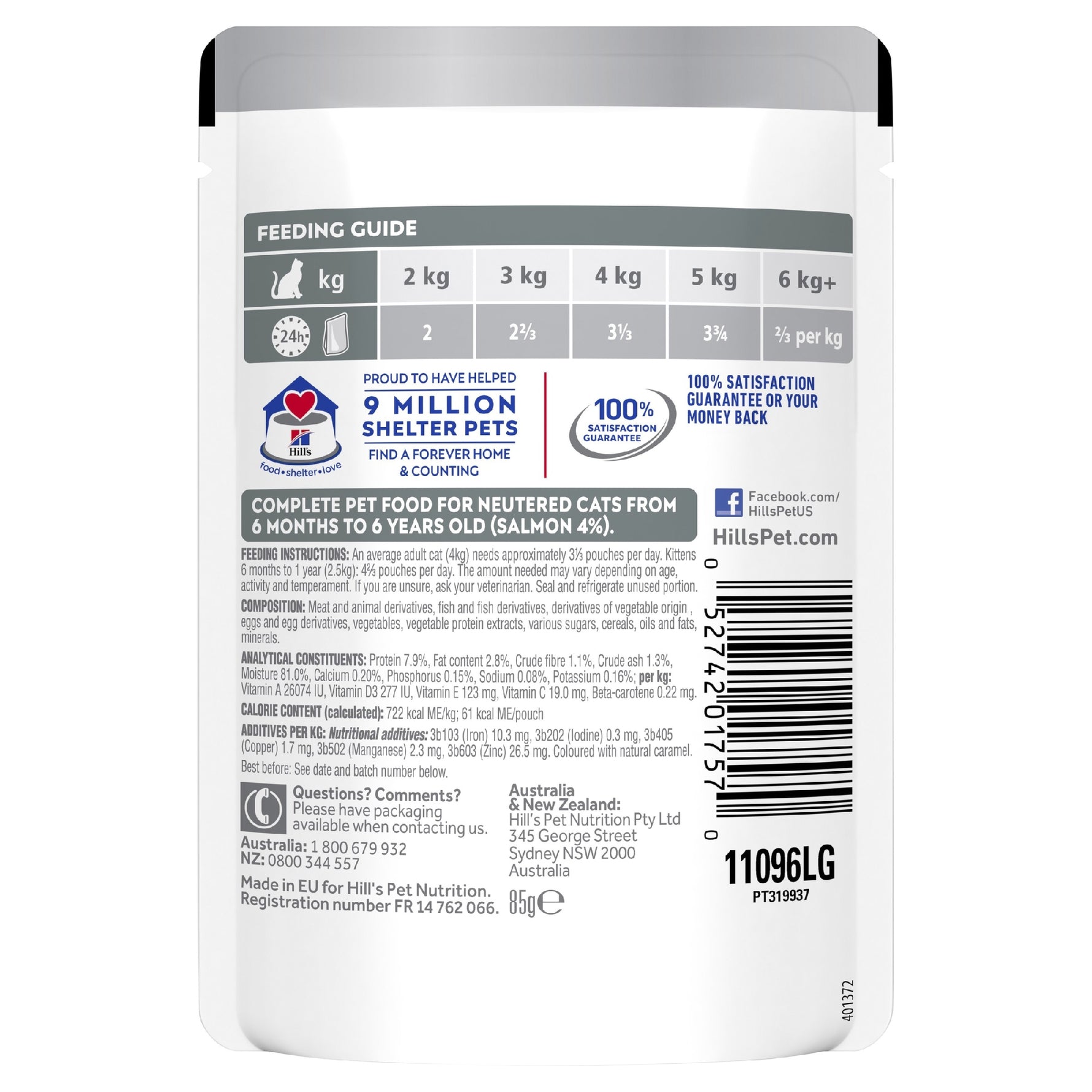 Science Diet Cat Adult Neutered Salmon 85g Pouch