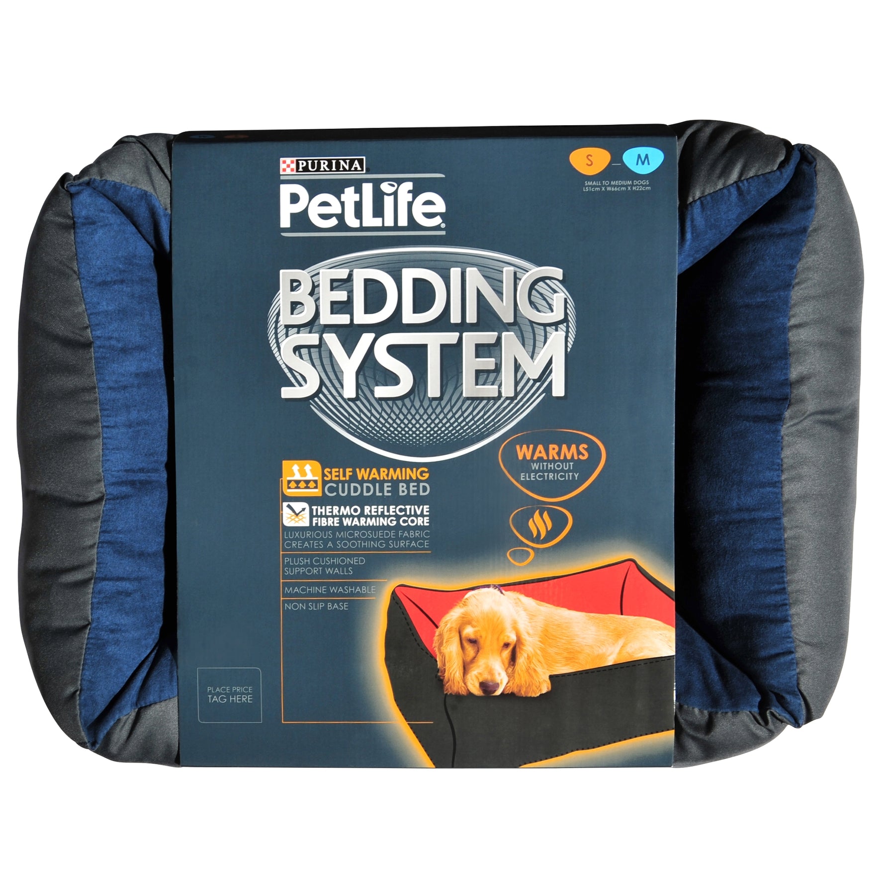 Purina Pet Life Self Warming Bed Blue/Charcoal S/M