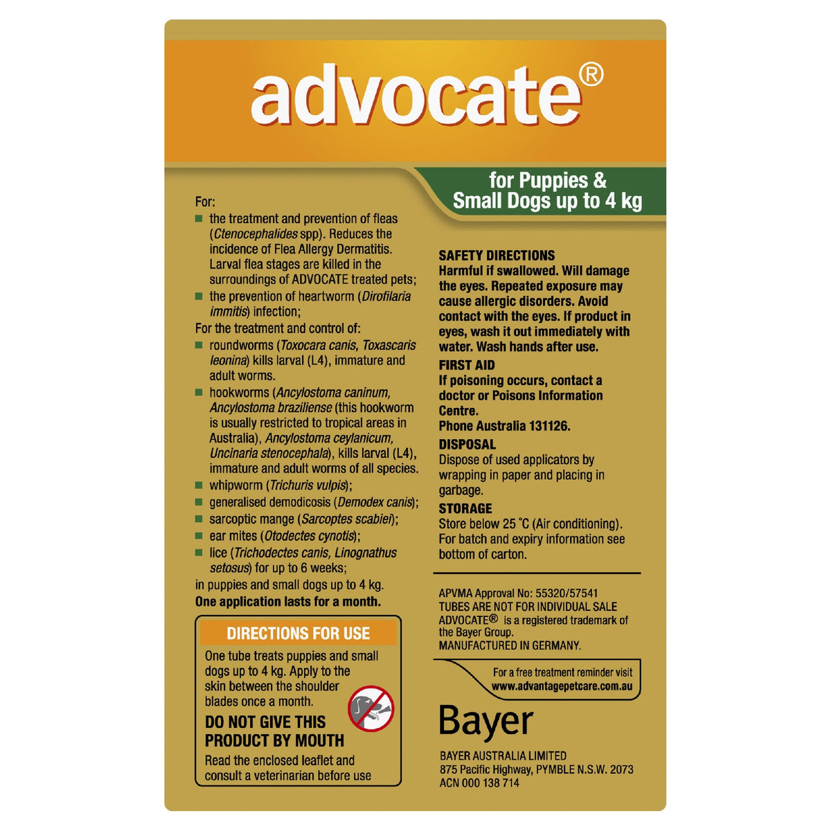 Advocate Dog Green 0-4Kg