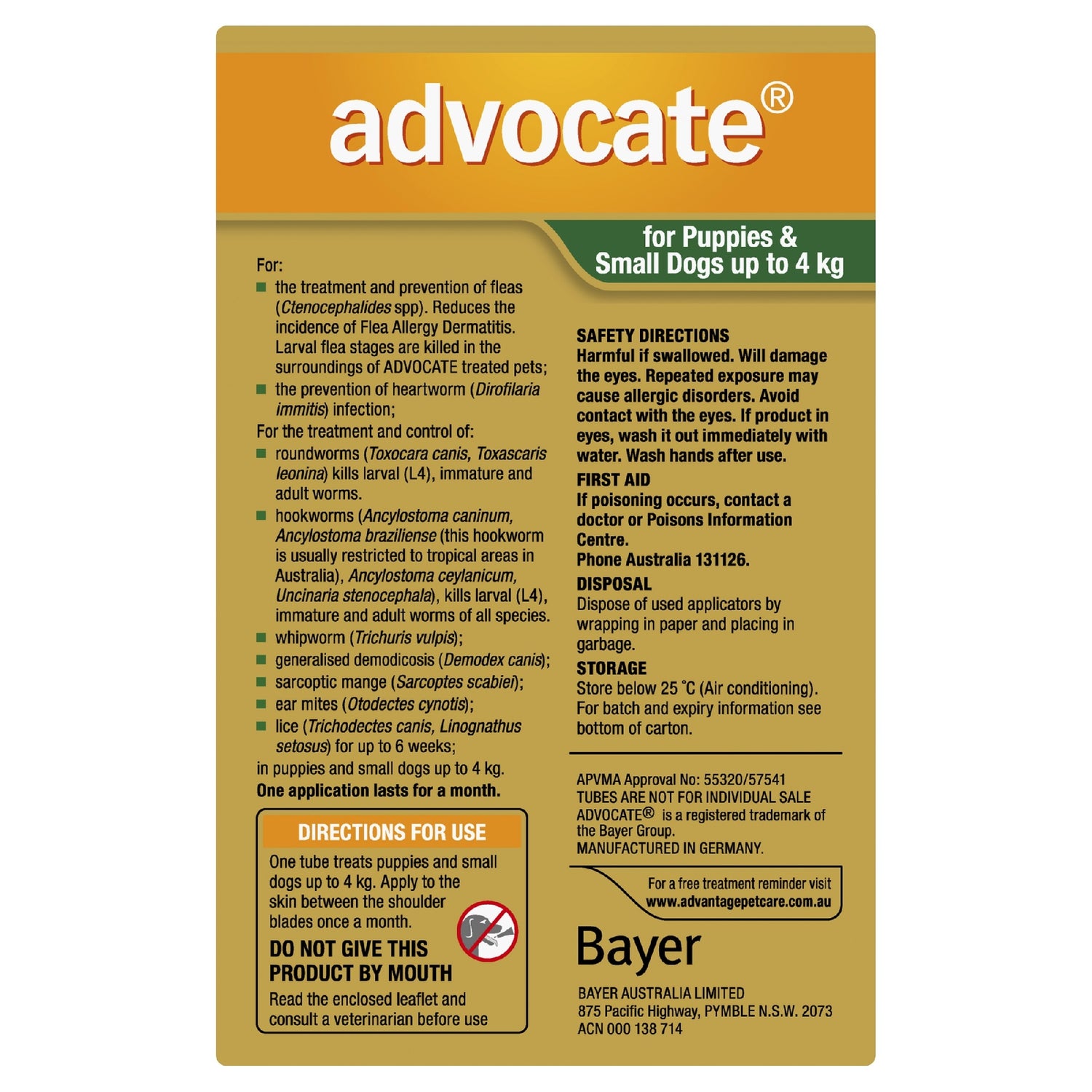 Advocate Dog Green 0-4Kg