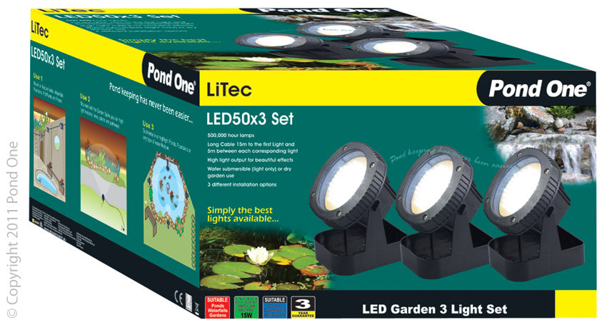 Pond One Litec LED 50x3 Garden Light Set Triple & Transformer