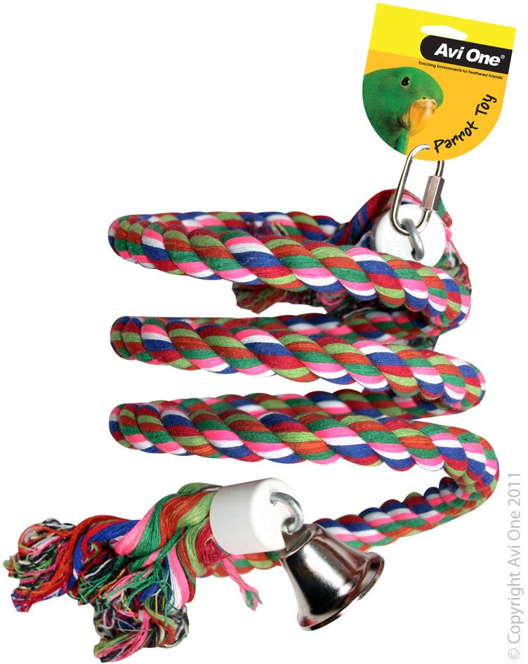 22559 PARROT TOY ROPE COLOURED TWISTER//BELL 50CM L