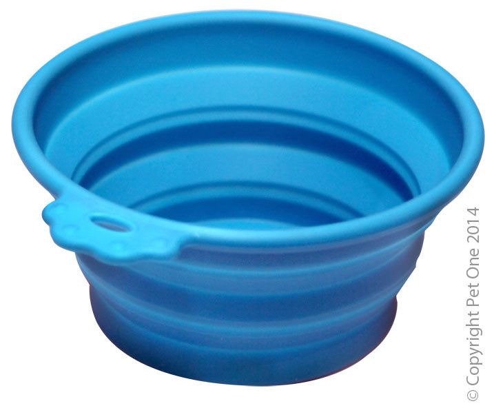 Pet One Silicone Round Travel Bowl S 370Ml Blue