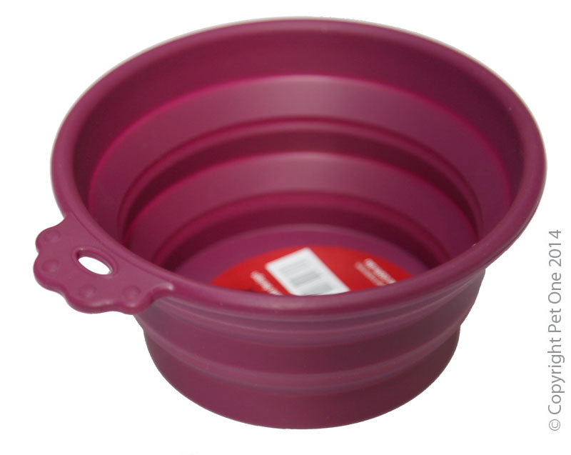 Pet One Bowl Silicone Round Travel Bowl 745ml Burgandy