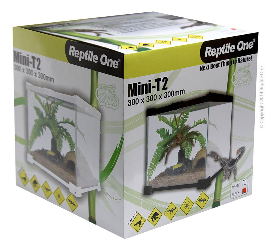 GLASS TANK MINI T2, W/WIRE MESH LID - REPTILE 30X30X30CM (H) BLACK