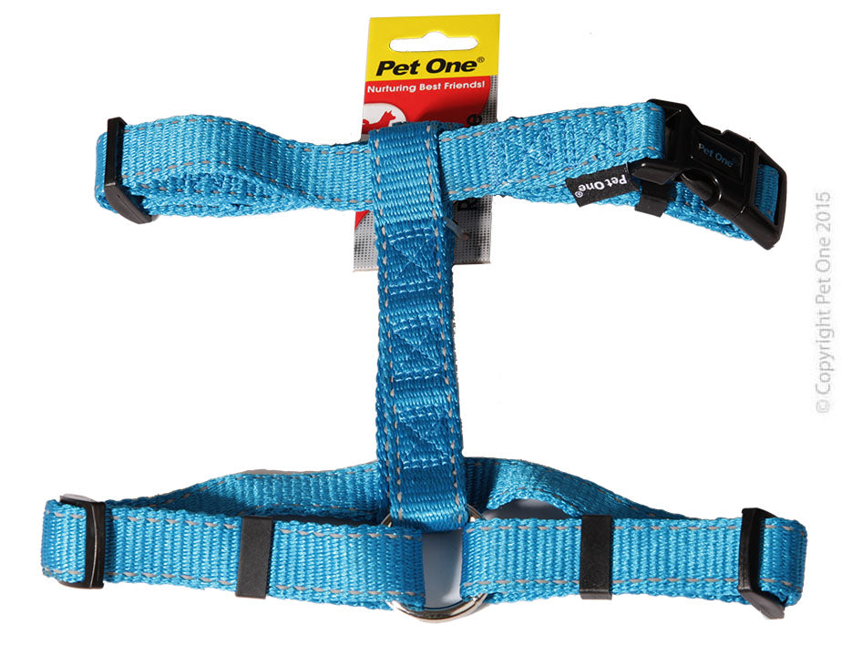 Pet One Harness Nylon Refl 20Mm Aq