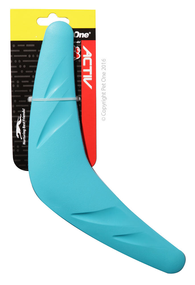 Pet One Dog Toy Activ Rubber Boomerang 30.5Cm L X 11.4Cm Blue