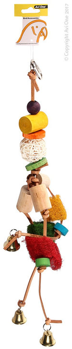 Avi One Parrot Toy Leather Mobile With Loofah & Wicker Ball 15X56Cm