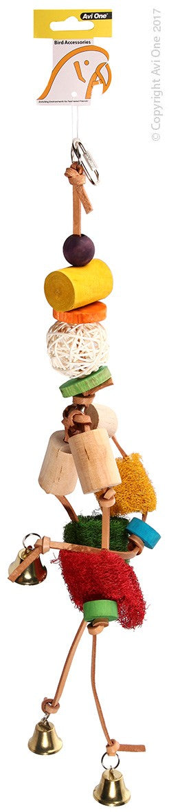 Avi One Parrot Toy Leather Mobile With Loofah & Wicker Ball 15X56Cm