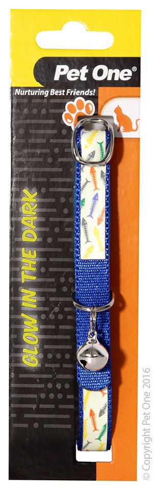 Pet One Cat Collar Nylon Glow In the Dark - Blue