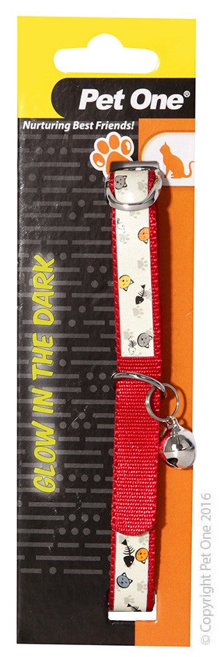 Pet One Cat Collar Nylon Glow In the Dark - Red