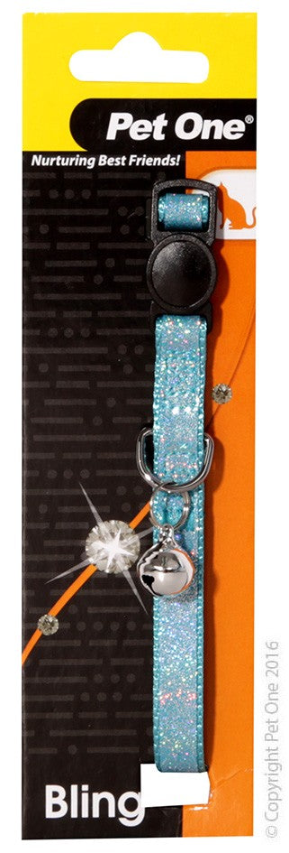 Pet One Cat Collar Sparkle with Breakaway Clip blue 30cm