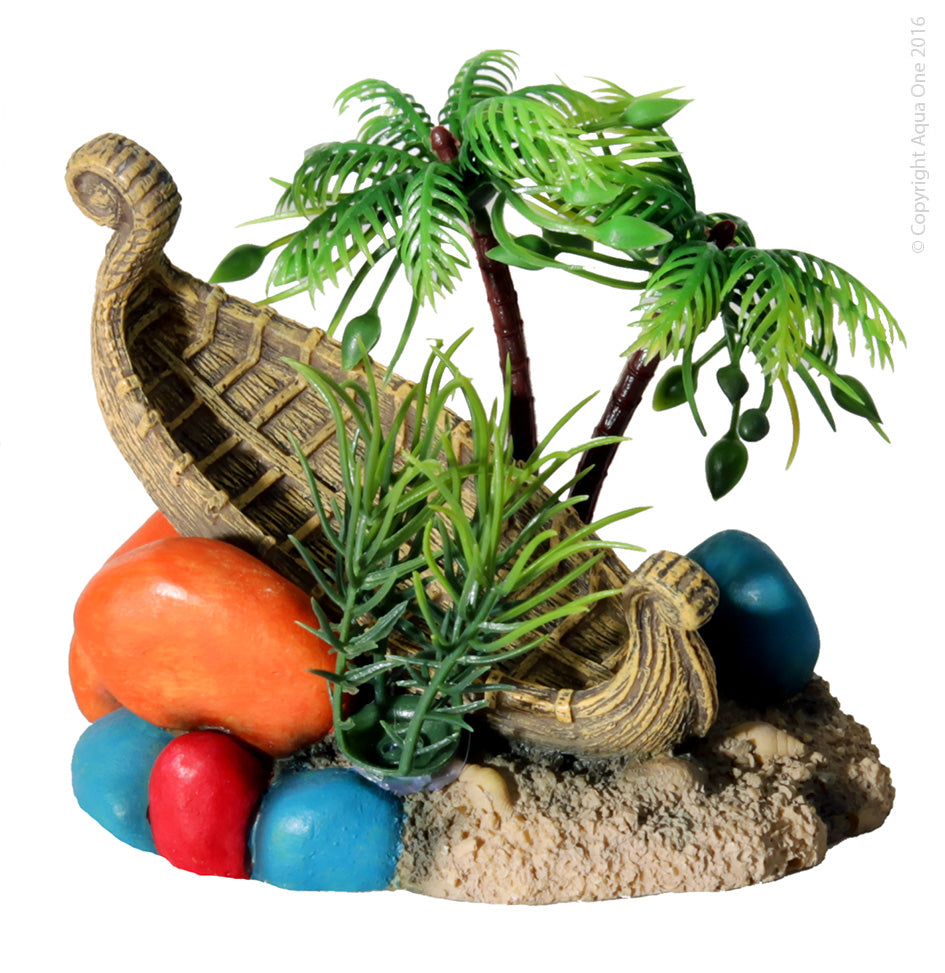 HERMIT CRAB SHIP WRECK W/PALM TREE 11.X9.5X9.5CM