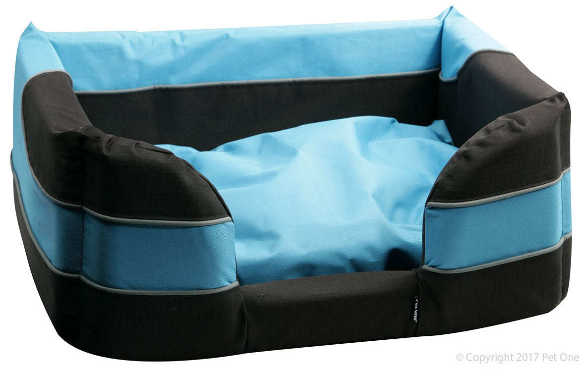 Pet One Bed Stay Dry Basket 85cm x 66cm x 31cm Black & Blue