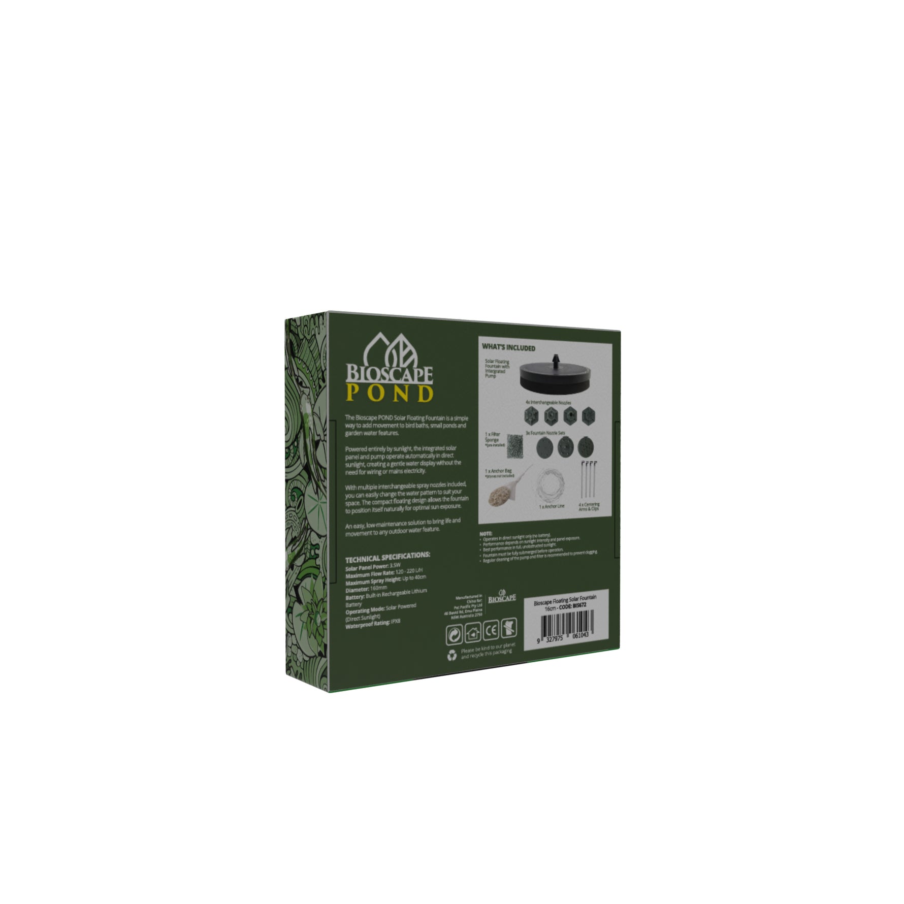 Bioscape Floating Solar Fountain 16cm