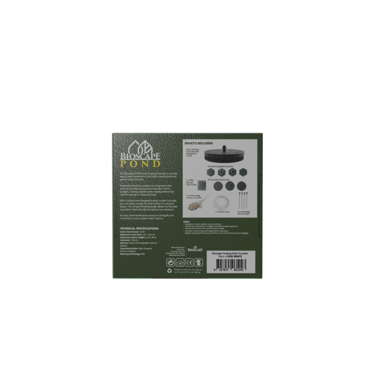 Bioscape Floating Solar Fountain 16cm