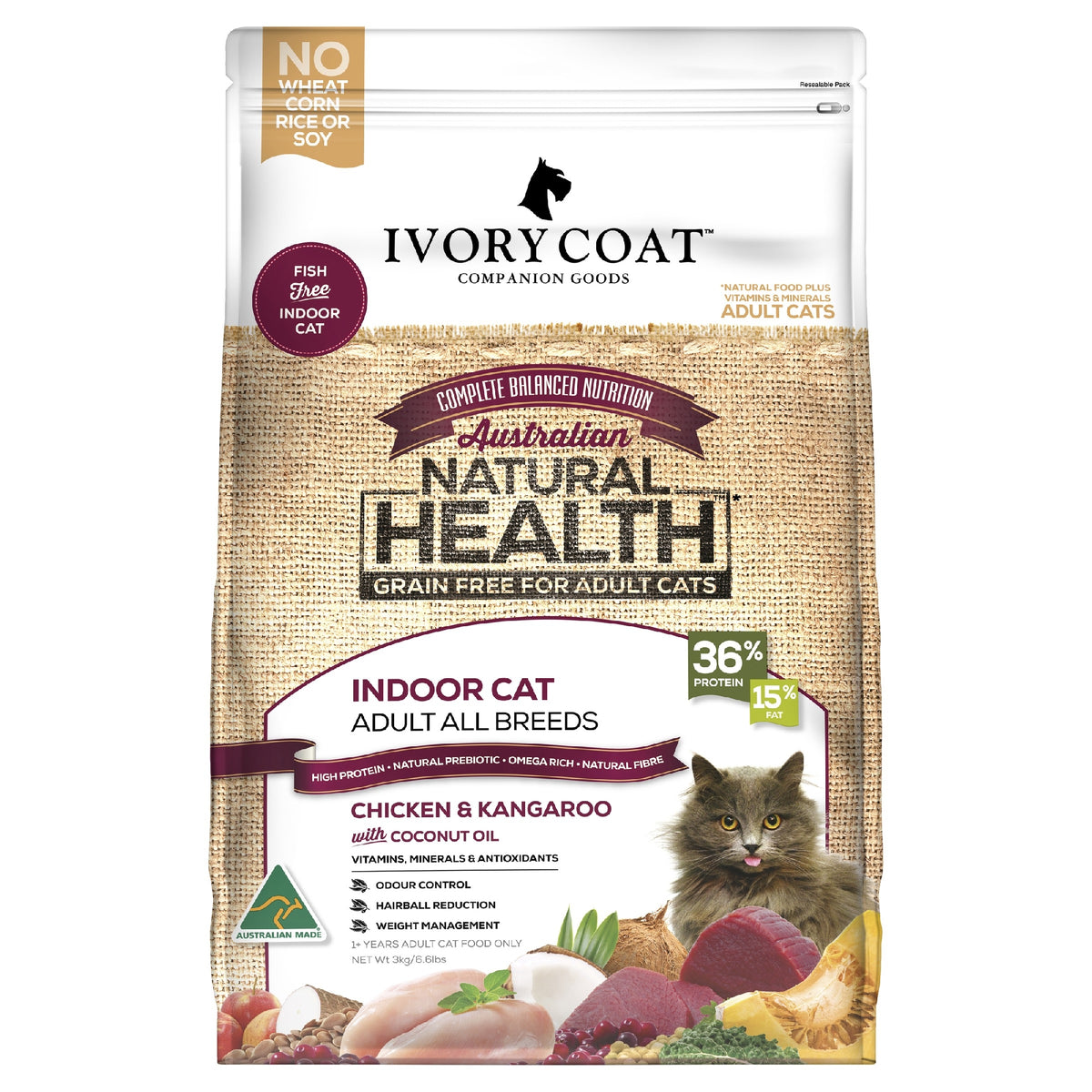 Ivory Coat Indoor Cat Chicken & Kangaroo 3kg
