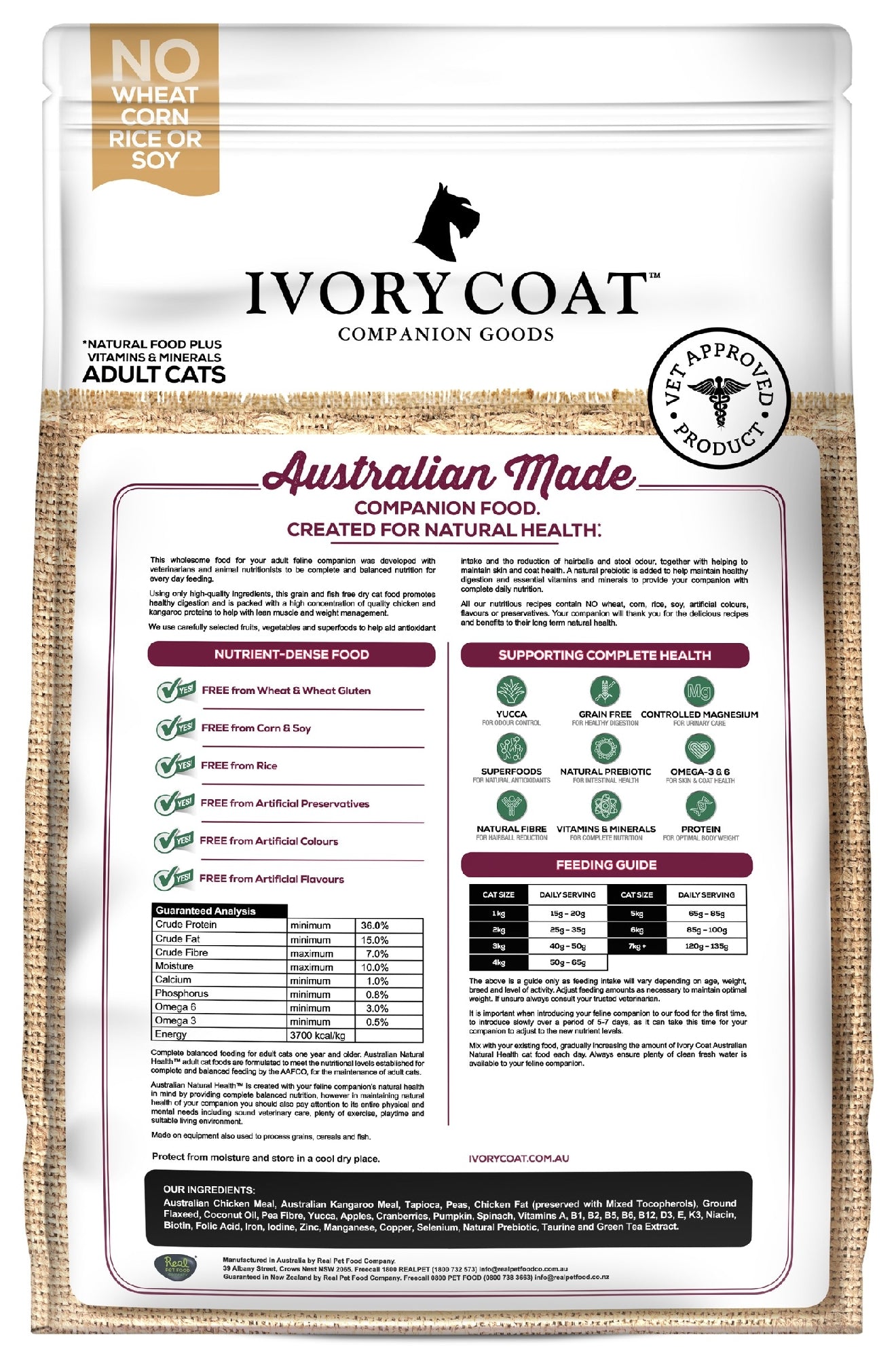 Ivory Coat Indoor Cat Chicken & Kangaroo 3kg