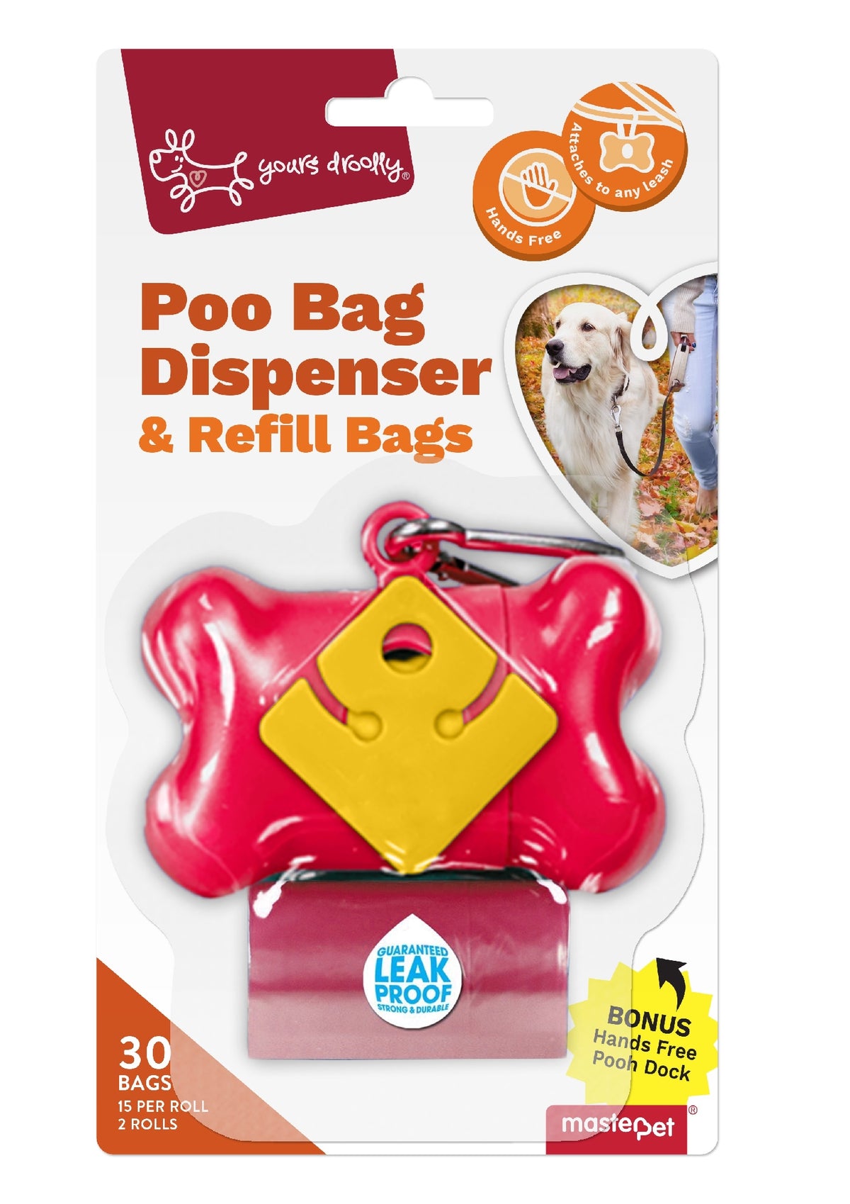Yours Droolly Poo Bag Dispenser Red Bone 30 Bags