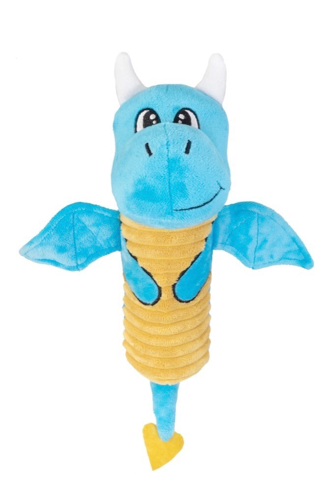 Yours Drooly Crackle Dog Toy Dragon - Light Blue