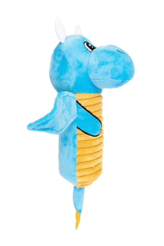 Yours Drooly Crackle Dog Toy Dragon - Light Blue